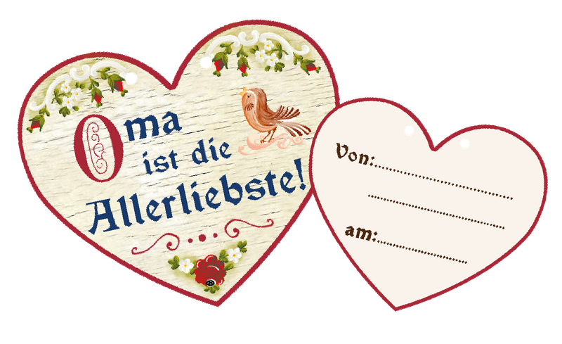 Glückwunsch-Herzen aus Birkenholz ``Oma ist die Allerliebsten``– liebevolle Botschaften nsb150-025