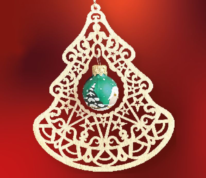 Tannenbaum mit Kugel- filigrane Weihnachtsdekoration aus Holz wbk-010