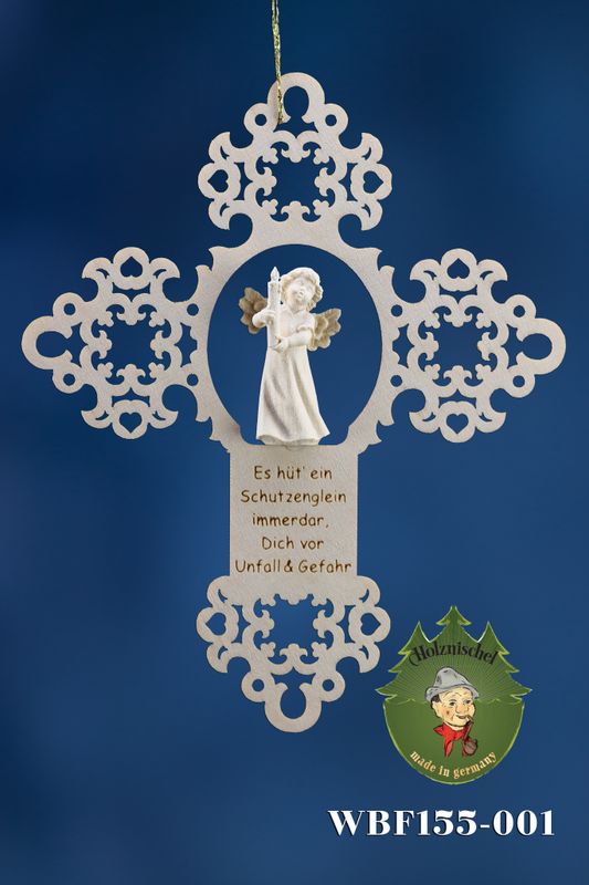 Schutzengel SCHNITZENGEL, Kerze, Behang Engel, Kreuz