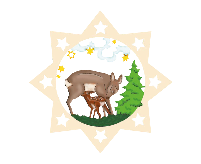 ​ Rehe Mama und Kind Weihnachtsstern aus Holz 6 cm – Christbaumschmuck & Weihnachtsanhänger