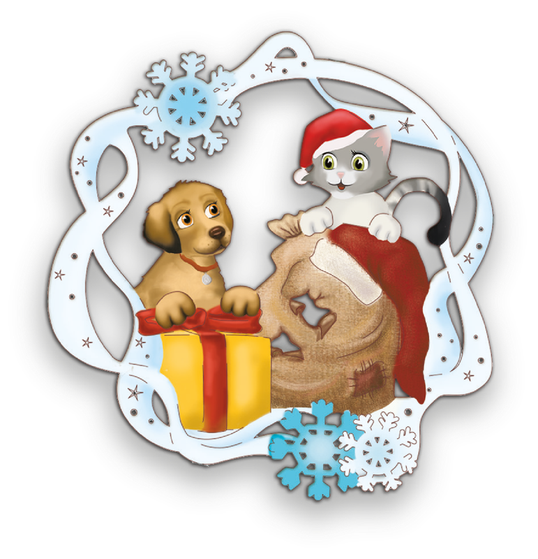 Katze und Hund Weihnachtsbehang aus Holz 8 cm – Christbaumschmuck & Weihnachtsanhänger