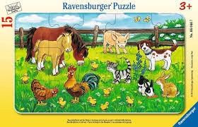 CASSE-TÊTE 15 PIÈCES SUR CADRE RAVENSBURGER - ANIMAUX DE LA FERME AU PRÉ