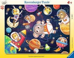 CASSE=TÊTE 40 PIÈCES SUR CADRE RAVENSBURGER - LES ANIMAUX DANS L'ESPACE