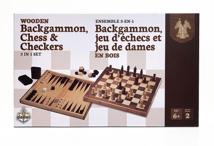 ENSEMBLE 3 EN 1 BACKGAMMON, ÉCHECS ET DAMES