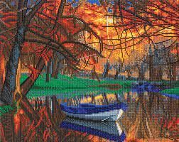 BRODERIE DE DIAMANTS CRYSTAL ART LARGE - AUTOMN FOREST BOAT