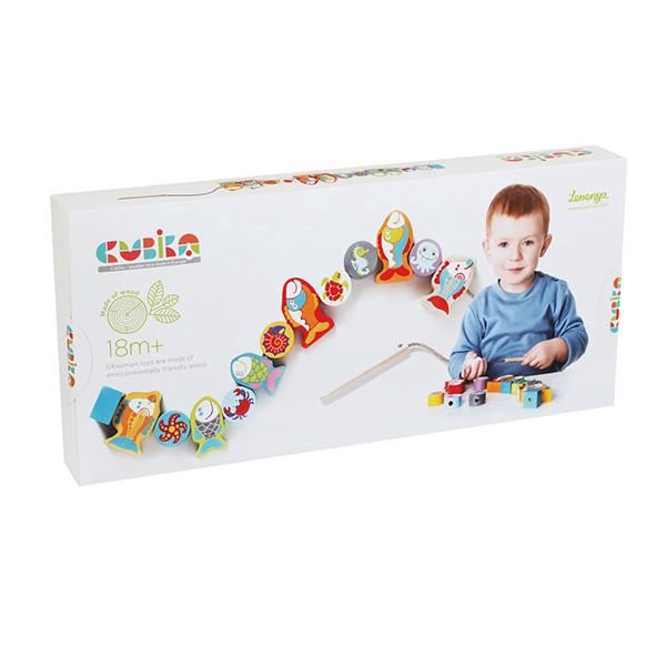 CUBIKA - JEU DE LAÇAGE EN BOIS: POISSONS