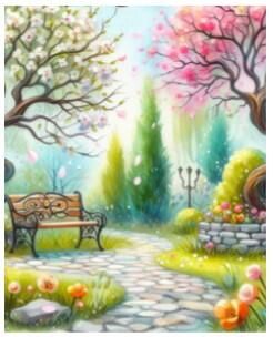 BRODERIE DE DIAMANT JACAROU - BLOSSOMS IN THE PARK