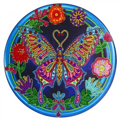 BRODERIE DE DIAMANTS JACAROU SUR TOILE ROND - PAPILLON