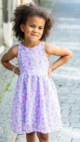 ROBE DE SOIRÉE VIOLETTE À PAILLETTE 5-6 ANS