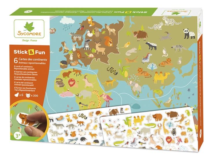 STICK'N FUN XL 5 - CARTE DU MONDE ANIMAUX