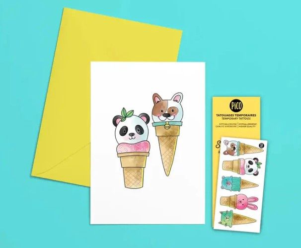 CARTE DE SOUHAITS PICO TATOO - LES CORNETS ANIMAUX