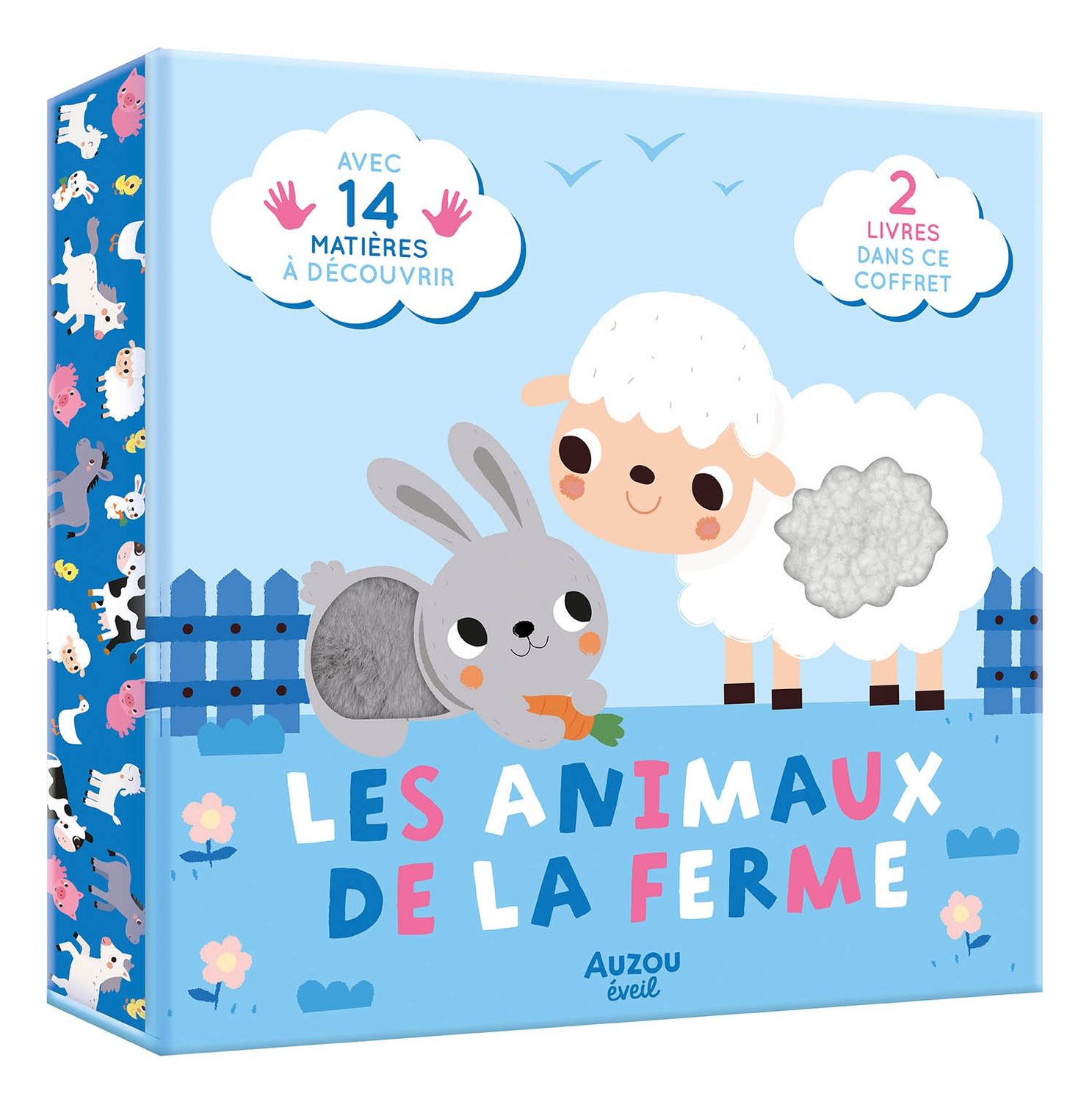 LIVRE COFFRET - LES ANIMAUX DE LA FERME AVEC 14 MATIÈRES À DÉCOUVRIR