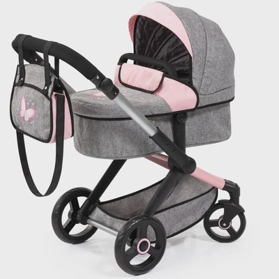 POUSSETTE POUR POUPÉE - GRISE ET ROSE