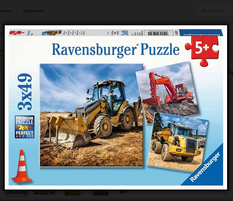 CASSE-TÊTE 3 X 49 PIÈCES RAVENSBURGER - VÉHICULES DE CHANTIER EN SERVICE