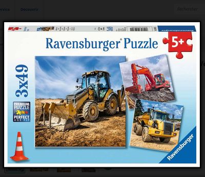 Casse-tête 3 x 49 pièces Ravensburger - Véhicules de chantier en service
