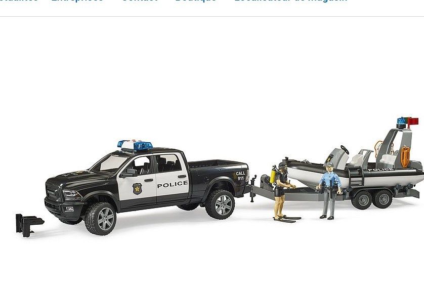 BRUDER 02507 - RAM 2500 DE POLICE AVEC REMORQUE ET BATEAU