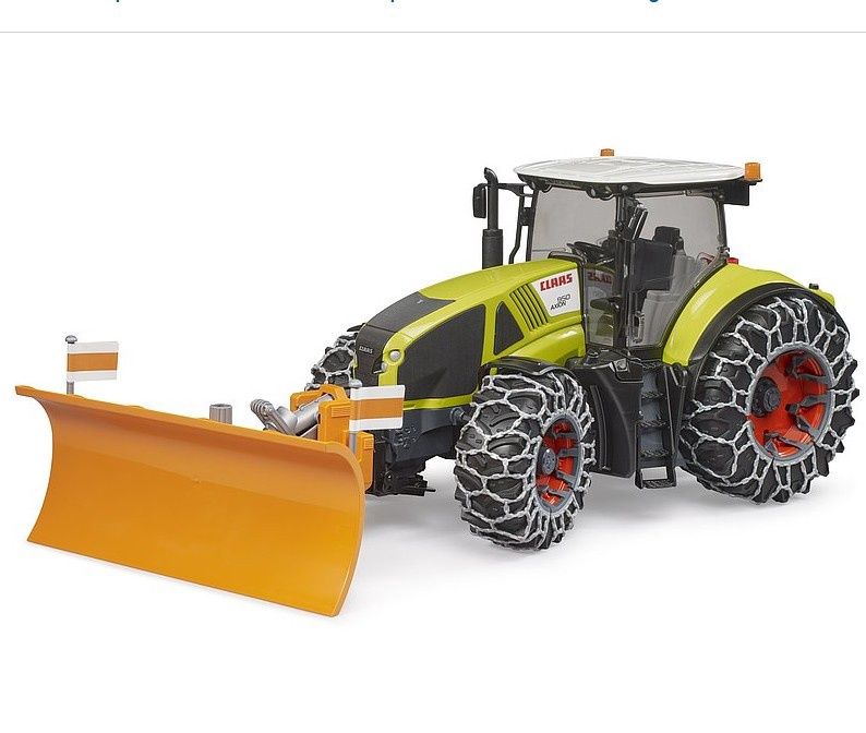 BRUDER 03018 - Claas Axion 950 AVEC CHAÎNES À NEIGE ET LAME DE NIVELEUSE