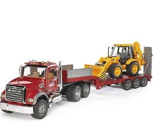 BRUDER 02813 - MACK GRANITE TRUCK WITH LOW LOADER AND JCB BACKHOE LOADER