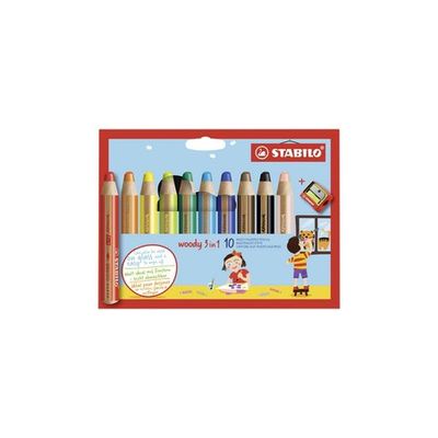 STABILO - WOODY 3 EN 1 ARTY 10 CRAYONS AVEC AIGUISOIR