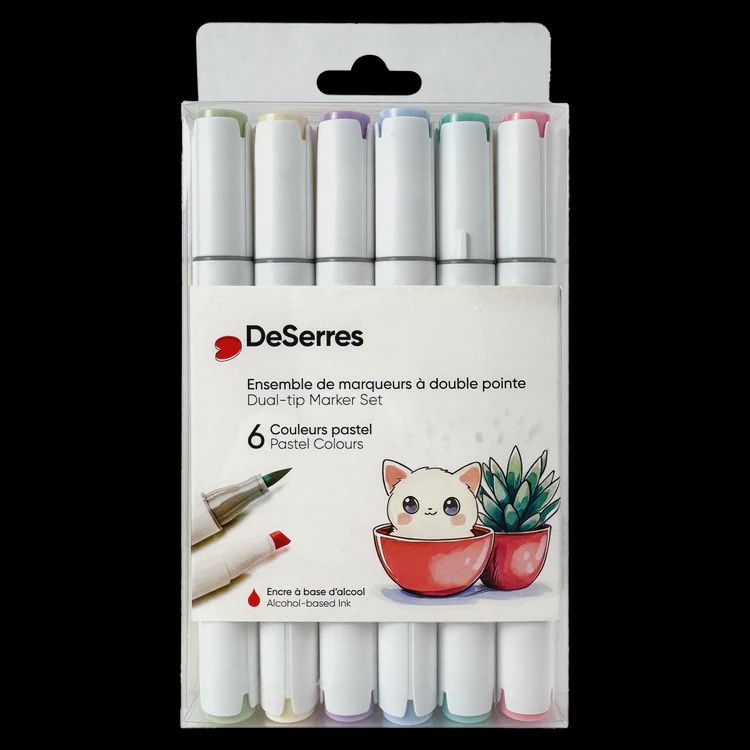 DESERRES - ENSEMBLE DE 6 MARQUEURS ALCOOL DOUBLE POINTE COULEURS PASTELS