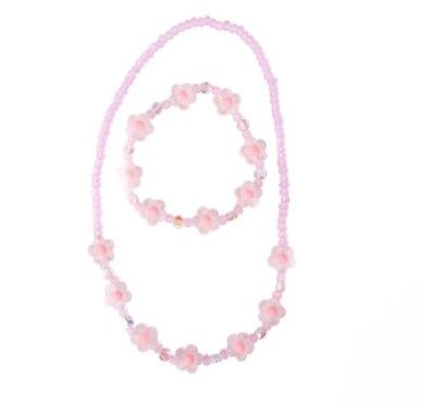 ENSEMBLE DE COLLIER ET BRACELET FLEUR DE CRISTAL ROSE