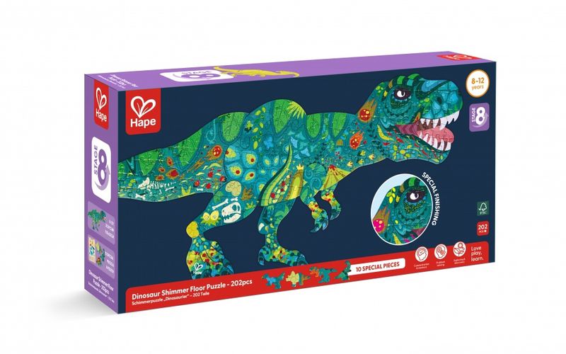 CASSE-TÊTE DE PLANCHER 202 PIÈCES HAPE - DINOSAURE MIROITANT