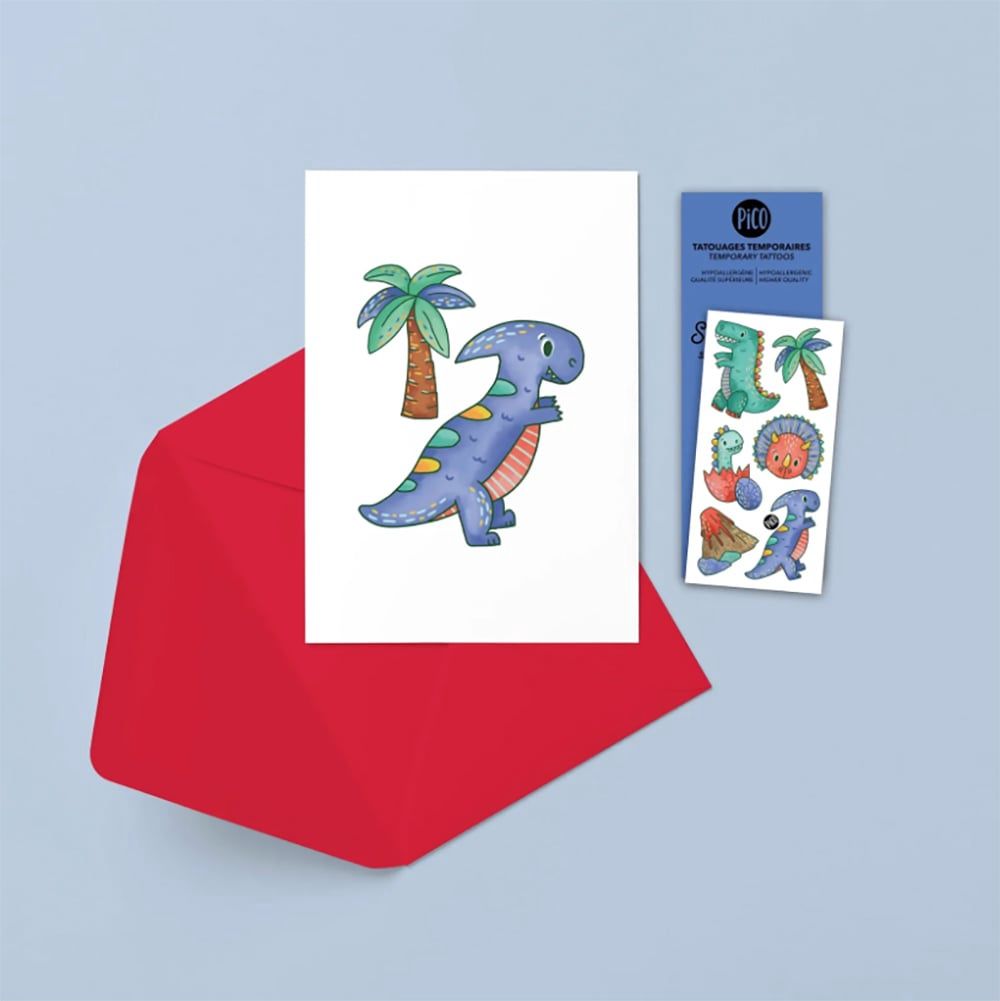 CARTE DE SOUHAITS PICO TATOO LE TYRANNOSAURE