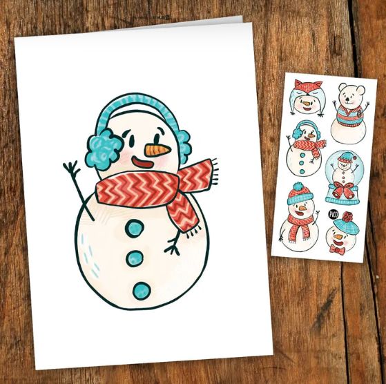 CARTE DE SOUHAITS PICO TATOO - LES BONHOMMES DE NEIGE