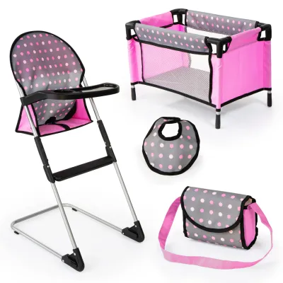 Bayer - Ensemble chaise haute et lit de voyage à pois