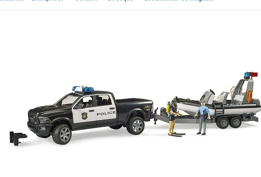 Bruder 02507 - Ram 2500 de police avec remorque et bateau