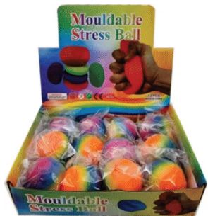 Balle anti-stress moullable arc-en-ciel 7cm