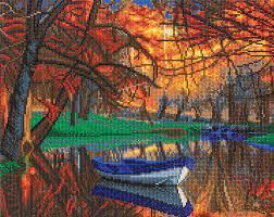 Broderie de diamants Crystal Art large - Automn Forest boat