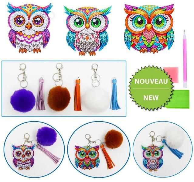 Broderie de diamant Jacarou - Kit DIY hiboux colorés
