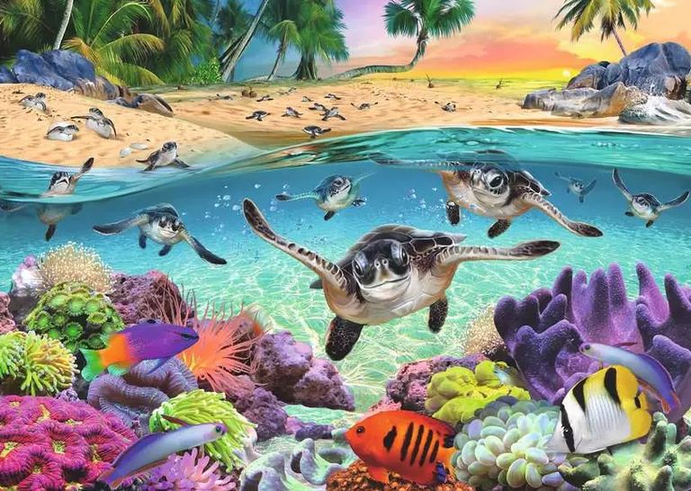 Casse-tête 500 pièces XL Ravensburger - La courses des bébés tortues