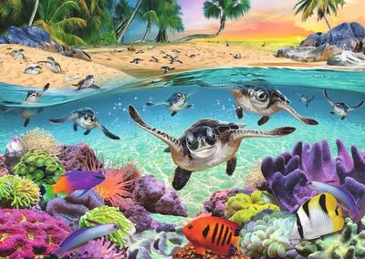 Casse-tête 500 pièces XL Ravensburger - La courses des bébés tortues