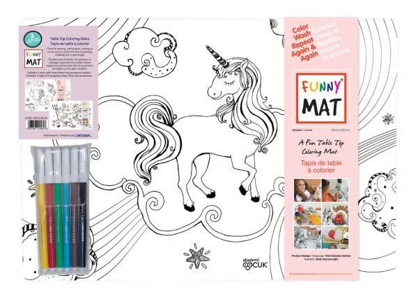 Funny Mat - 2 napperons à colorier blanc réutilisables avec 6 crayons sirène et licorne