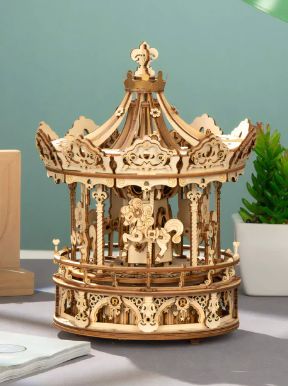 ROKR - Boite à musique carrousel en bois à construire