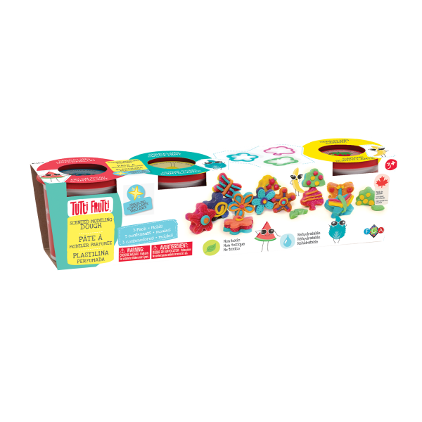 Pâte à modeler Tutti Frutti scintillante - 3 pots et moules