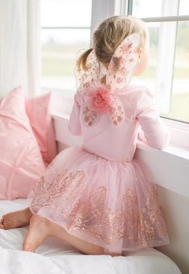 Ensemble tutu et ailes en or rose 4-6 ans