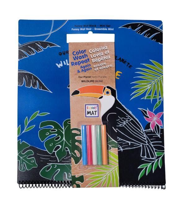 Funny Mat - Ensemble mini tapis noir faune avec craies à colorier