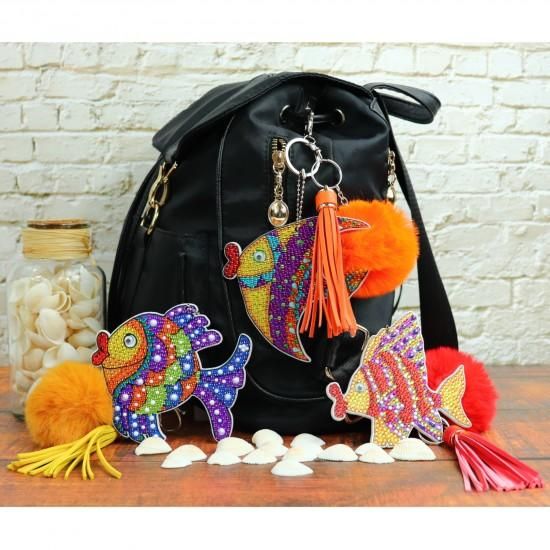 Broderie de diamant Jacarou - DIY kit 3 porte-clés poissons