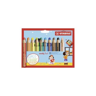 Stabilo - Woody 3 en 1 Arty 10 crayons avec aiguisoir