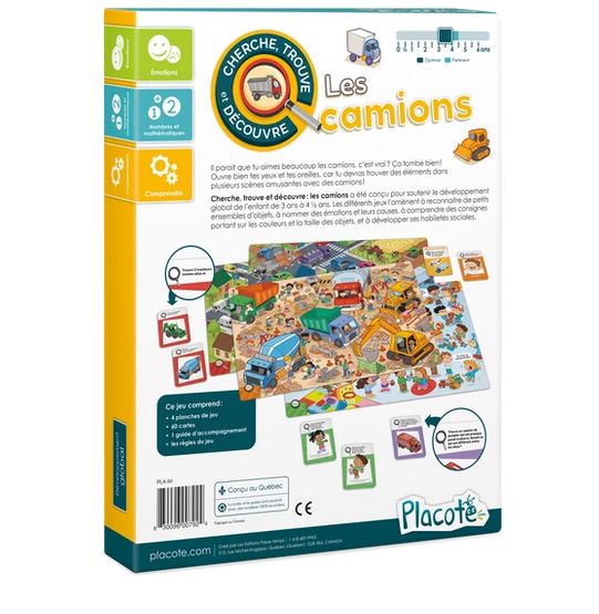 Placote - Cherche, trouve et découvre: les camions (Habiletés languagières, affectives, sociales et cognitives)