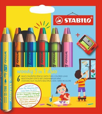 Stabilo - 3 en 1 Duo 6 crayons avec aiguiseur