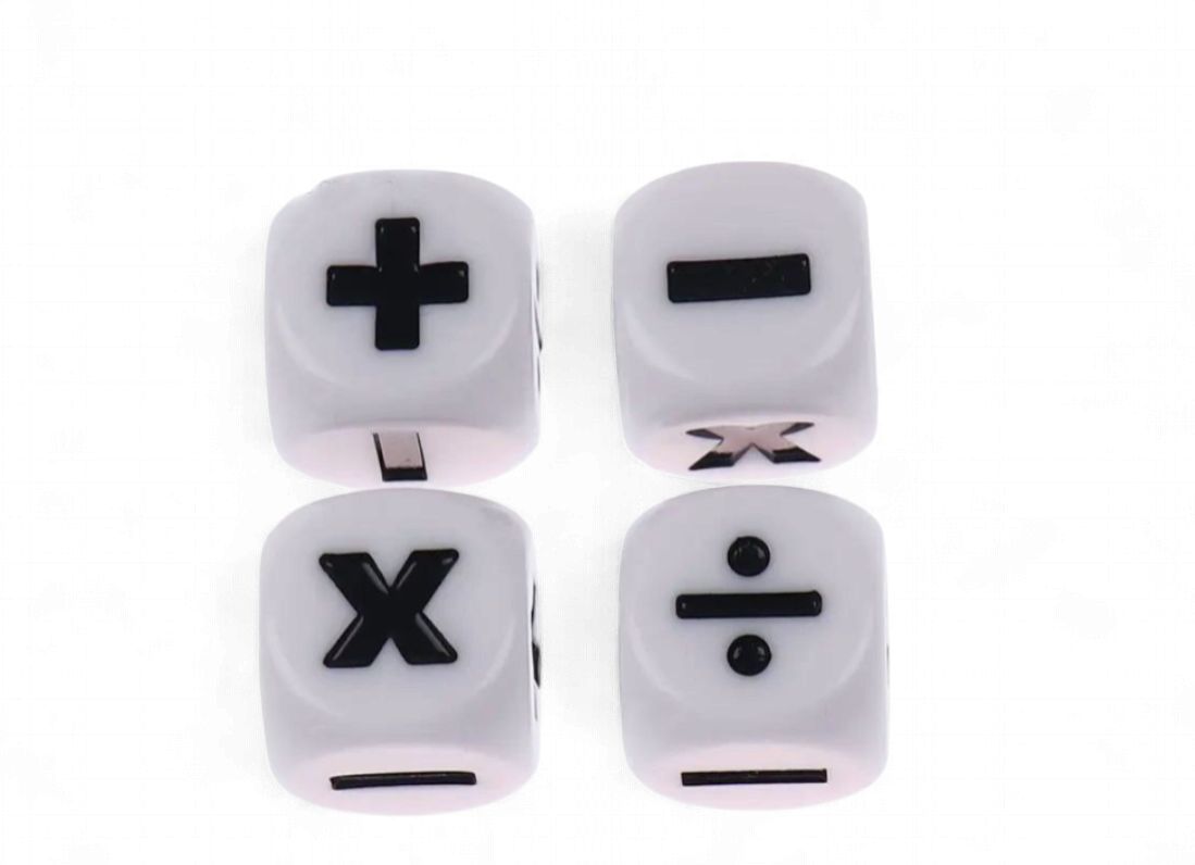 Dé 6 faces avec symboles mathématique