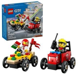 Lego City 60458 - Ensemble de course la voiture-pizza contre le camion de pompiers