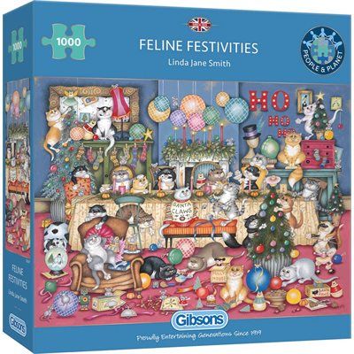 Casse-tête 1000 pièces de Noël Gibson - Feline festivities