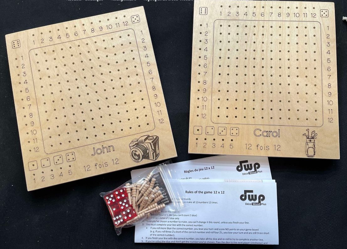 JEU DU 12X12 EN BOIS FAIT À LA MAIN