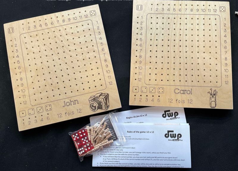 JEU DU 12X12 EN BOIS FAIT À LA MAIN