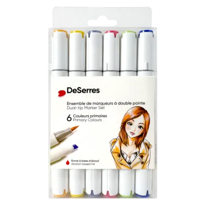 Deserres - Ensemble de 6 marqueurs alcool double pointe couleurs primaires
